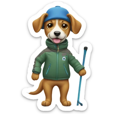 Dog two legs with jacket and hat skiing  sticker