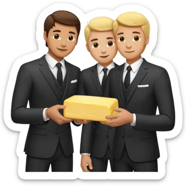 I man handsome puts butter on another man‘S back They are wearing suits sticker