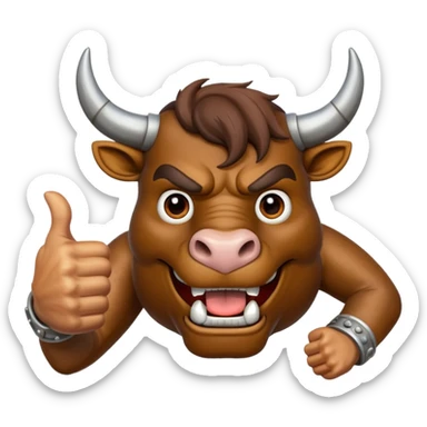 Emoji of an iron horseshoe with an angry powerful bull in the middle showing a thumbs up (Likes) sticker