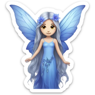 Beautiful, blue flower, fairy, blue, silver, purple, long hair, big wings sticker