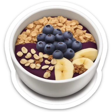 Açai bowl where you can see the acai, granola and the fruit  sticker