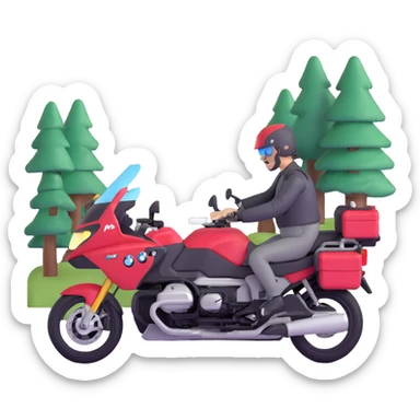 BMW motorcycles at a highway rest area with riders relaxing sticker