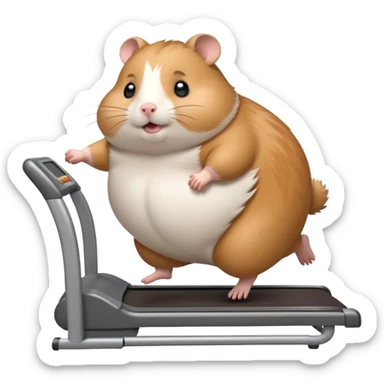 fat hamster big belly trying to run on treadmill sideways sticker