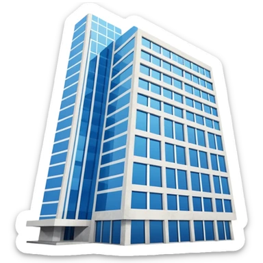 blue and white building from an up left angle sticker