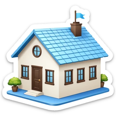 a house with a sky blue roof and white walls sticker