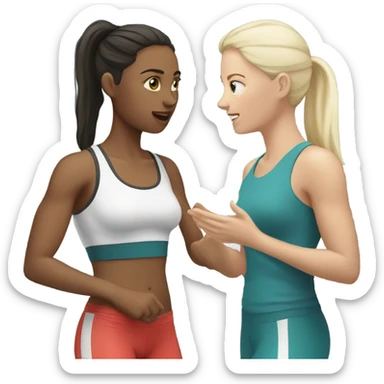 2 white skin woman in sportswear talking to eachother sticker