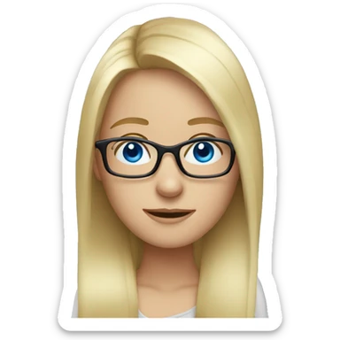 Long blonde hair girl with glasses blue eyes behind laptop sticker