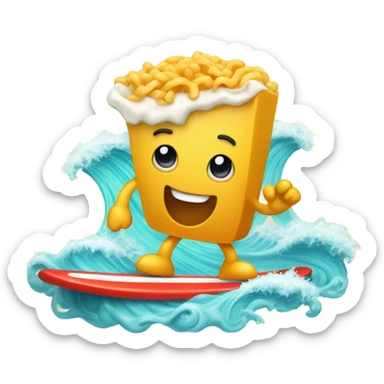 Single macaroni surfing on a surf board in the ocean with waves sticker