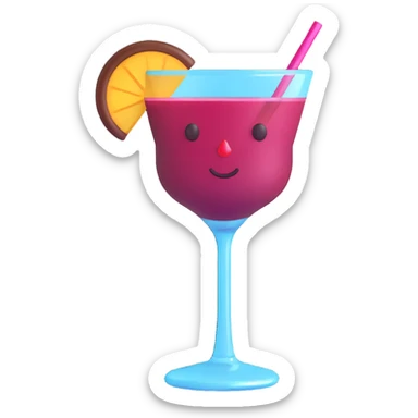 3D emoji style cocktail glass with burgundy drink and a sparkling effect sticker