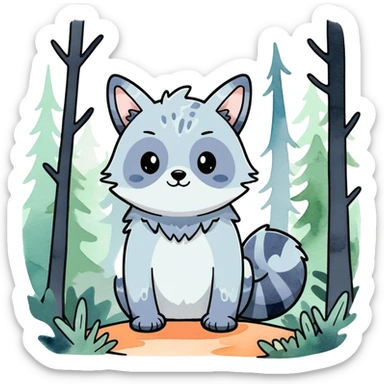 watercolor furry creature in a misty forest sticker