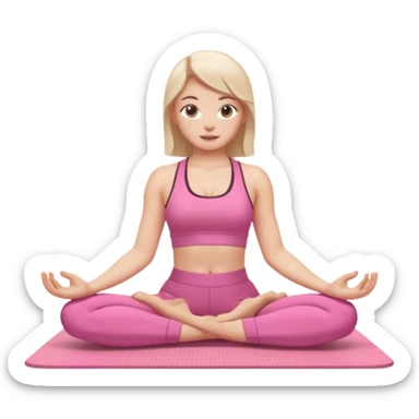 white-skinned attractive young woman, 20 years old, practicing yoga on a pink yoga mat, iPhone memoji style sticker