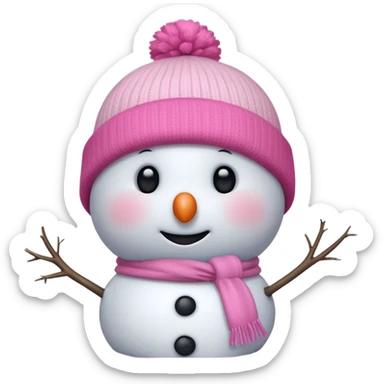 cute white and light pink snowman blushing, up close, pink beanie  sticker