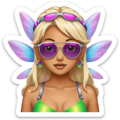 hard techno rave fairy, sunglasses, rave outfit, laser lights, minimal background sticker