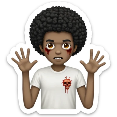 Make a image of a zombie with a curly  Afro with a  fade make it like a emoticon not as scary make hair black and with a white t shirt  sticker