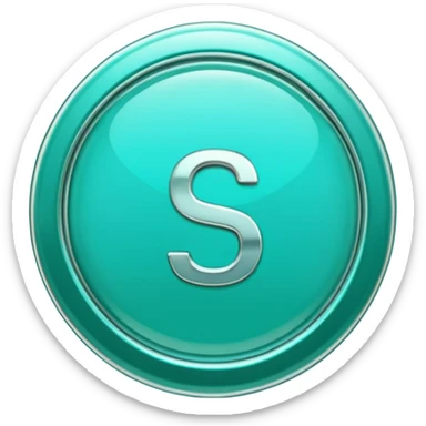 Create a custom emoji badge featuring a stylized, glossy letter “S”. Use the Platinum rank style from League of Legends: teal-green metallics, reflective surfaces, and a futuristic elegant frame. Vibrant and high readability.
 sticker