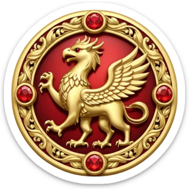 Golden griffin crest / brosch in a circle with red gems and no background sticker