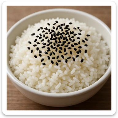 A dish of rice topped with black sesame seeds sticker
