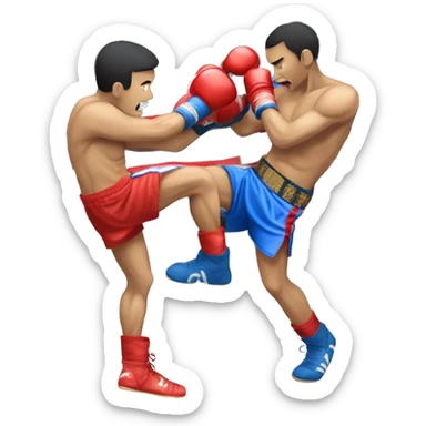 A Muay Thai Boxer in blue shorts knocking out his opponent in red shorts sticker