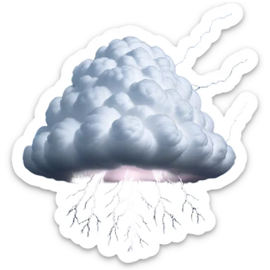 Cinematic Realistic Cumulonimbus Emoji, Towering and imposing, with dark, dramatic clouds reaching up into the sky in a billowing formation. Lightning flickers within, and the atmosphere is charged with energy, signaling a powerful storm ahead. Soft glowing outline, capturing the essence of raw power, intensity, and nature’s fury in a mighty cumulonimbus cloud! sticker