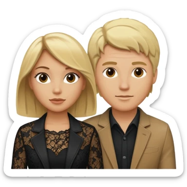 Love tan woman blonde hair and black lace  with blonde man Brown shade jacket sticker