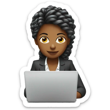 Woman with Laptop busy with coding for Office Work by thinking future me nice hair suit  sticker