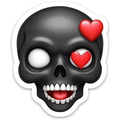 Black skull with heart eyes blowing a kiss sticker