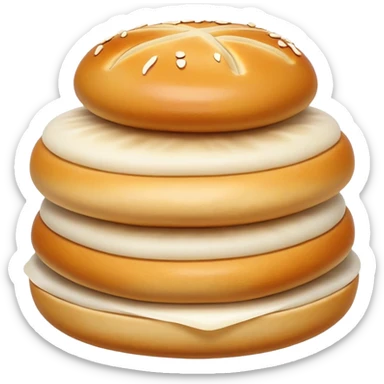 Shanghai pan-fried pork buns Shengjianbao with visible crispy bottom, simplified emoji style with bold outlines and bright colors, cartoon style juicy breakfast buns sticker