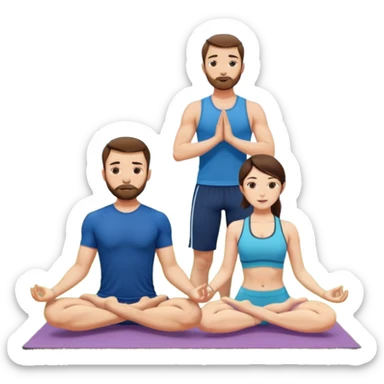 scottish man with stubble, brunette woman doing yoga sticker