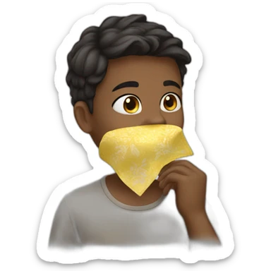 girl puts a handkerchief on his mouth sticker