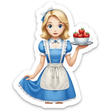 Alice in Wonderland curtseying in her blue dress with white apron sticker