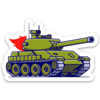 green military battle tank with armored body and large cannon sticker