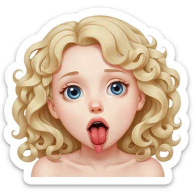 A girl with loose curls strangling her self with eyes looking up and  tongue slightly out of her mouth  sticker
