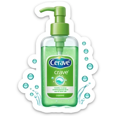 `CeraVe-shaped white rectangular pump bottle with soft green label CeraVe” stripe. Surrounded by floating water bubbles, glowing light particles, and a gentle green mist. Feels like a calm hydration spell in a bottle. Clean, glossy, emoji-style.`magical
 sticker