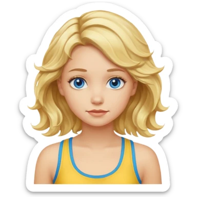 Girl with blonde wavy hair and blue eyes wearing a yellow tank top sticker