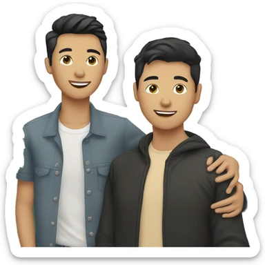Asian gay couple with black cat sticker