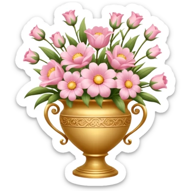 Pastel Pink Flowers Bouquet Golden Huge In a Vase sticker