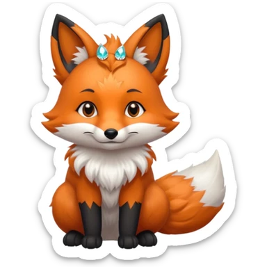 Floofy the Creampuff fox blackish gray fur color chubby Black paws orange color 3 tailsCrystals on the head, tails and Back sticker