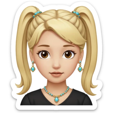 fancy blonde hair girl with ponytails brown makeup and jewellery sticker