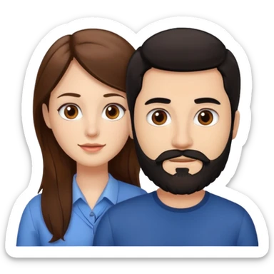 Una mujer con pelo castaño y ojos marrones y un hombre con pelo negro y barba sticker