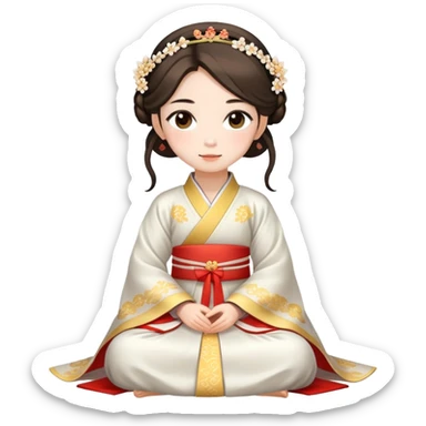 Beautiful girl wearing Hanfu wedding dress sitting sticker