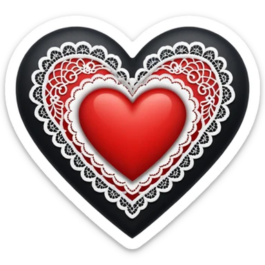 black heart with red center and white lace sticker