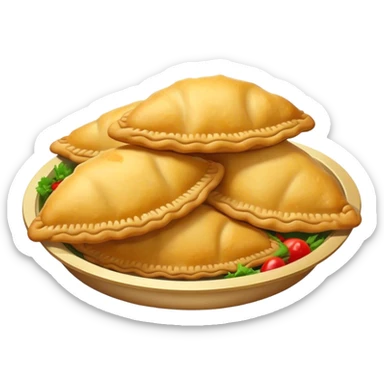 Empanadas Cinematic Realistic Empanadas Dish Emoji, depicted as crispy, golden empanadas made with cornmeal and filled with savory ingredients, rendered with rich textures and vibrant, appetizing lighting. sticker