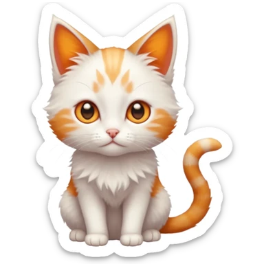 full body of very small + skinny ginger and white kitten with deep orange eyes and triangular shaped face sticker