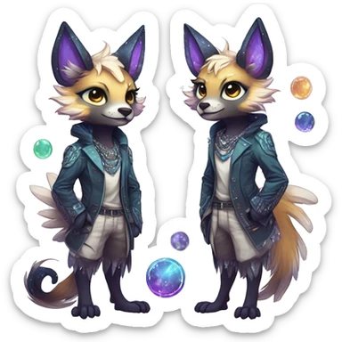 Cool cute Kawaii edgy ethereal futuristic modern epic fantasy animal sparkle fursona Fionbri creature by griffsnuff & LiLaiRa & Falvie full body sticker