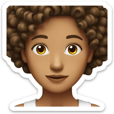 Créate a woman with dark brown curly hair and light with a little tan skin and brown light eyes sticker