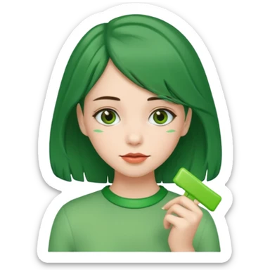 brunette girl with green color hairclip sticker