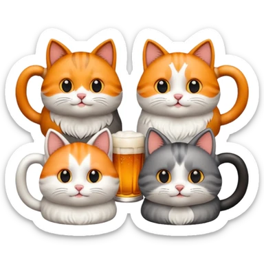 four happy cats drinking beers together with mugs sticker