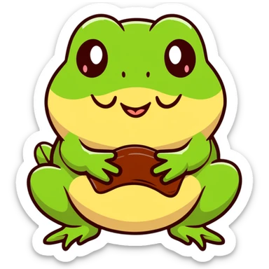 humorous toad with chocolate-covered lips making a burping expression, bufo toad character sticker