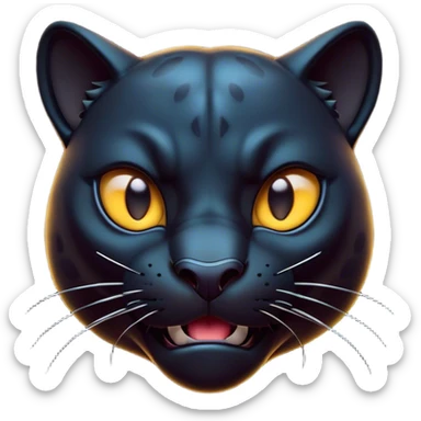 Cinematic Comical Panther Portrait Emoji, Head tilted dramatically with an exaggeratedly shocked expression, featuring a sleek, muscular body with wide, comically expressive eyes full of humorous disbelief, Simplified yet hilariously expressive features, highly detailed, glowing with a slightly sassy dark glow, high shine, dramatic yet playful, stylized with an air of quirky feline attitude, soft glowing outline, capturing the essence of a meme-worthy panther that looks ready to side-eye its way into viral fame! sticker