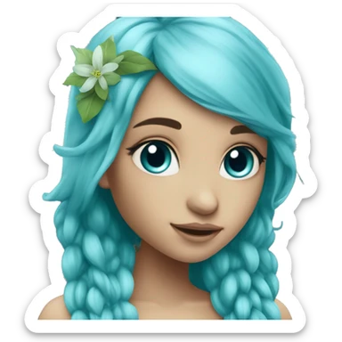 Beautiful, flower, fairy, blue, turqoise, silver, long hair, big wings sticker